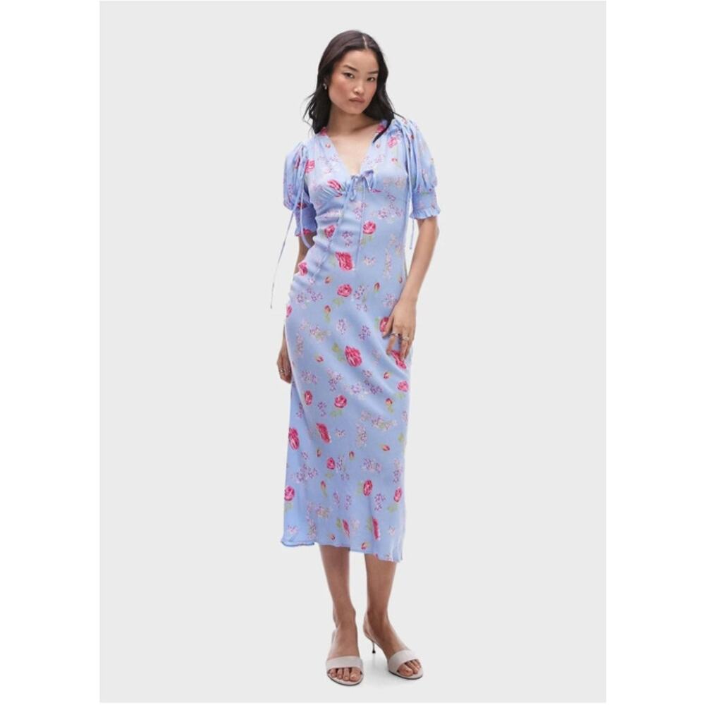 Topshop Baby‎ Blue Spring Summer Midi Front Tie Viscose Dress Size Small/4